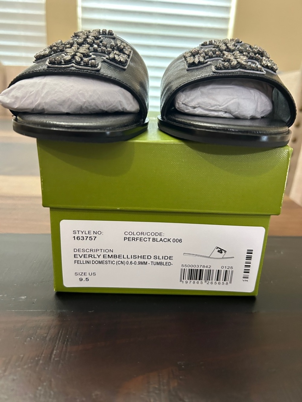Tory Burch Black Crystal-Embellished Logo Slide Sandals - Picture 2 of 3